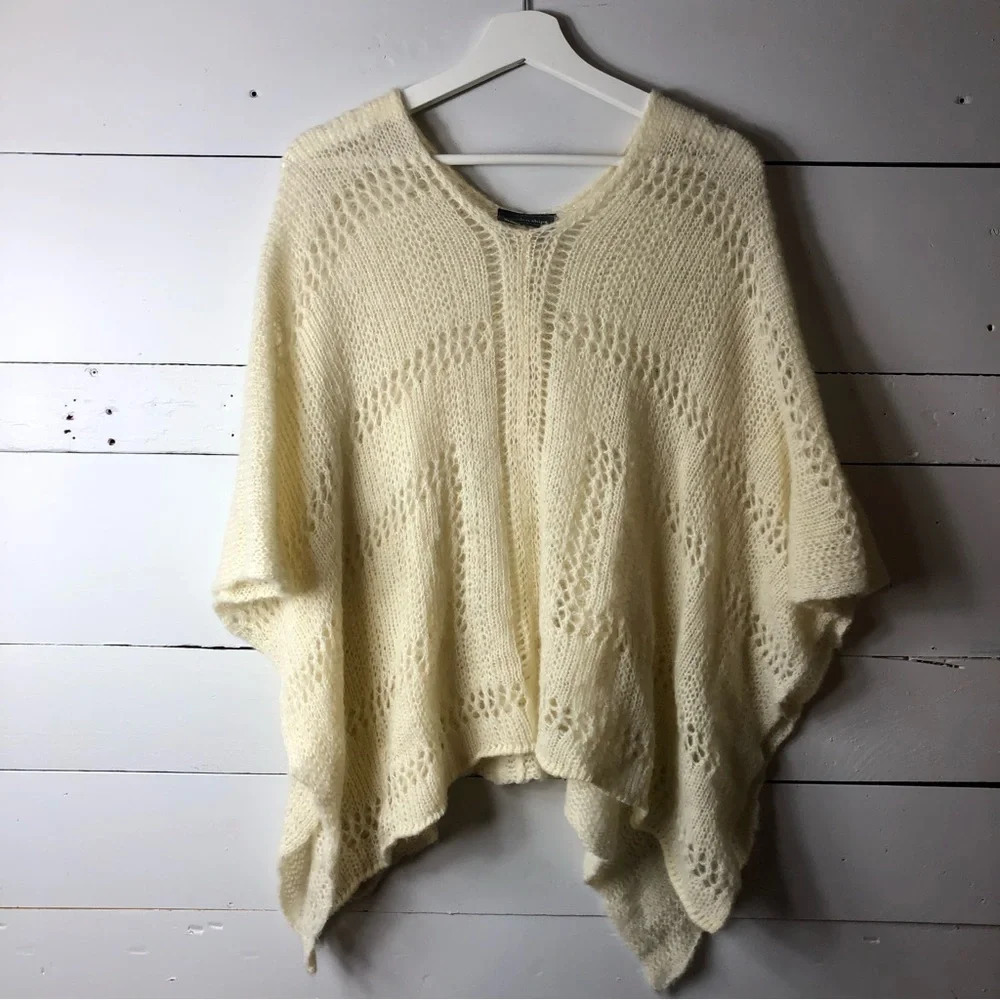 Wooden Ships Cream Loose Mohair/Wool Blend Oversized V Neck Poncho Sweater M/L